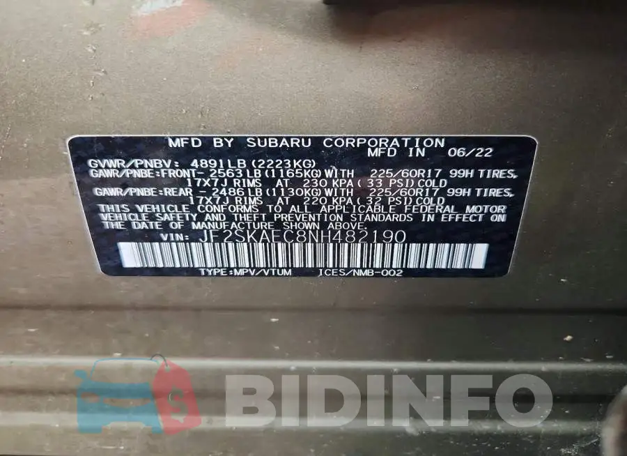 JF2SKAEC8NH482190 Photo# 12