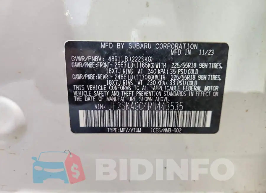 JF2SKAGC4RH443535 Photo# 13