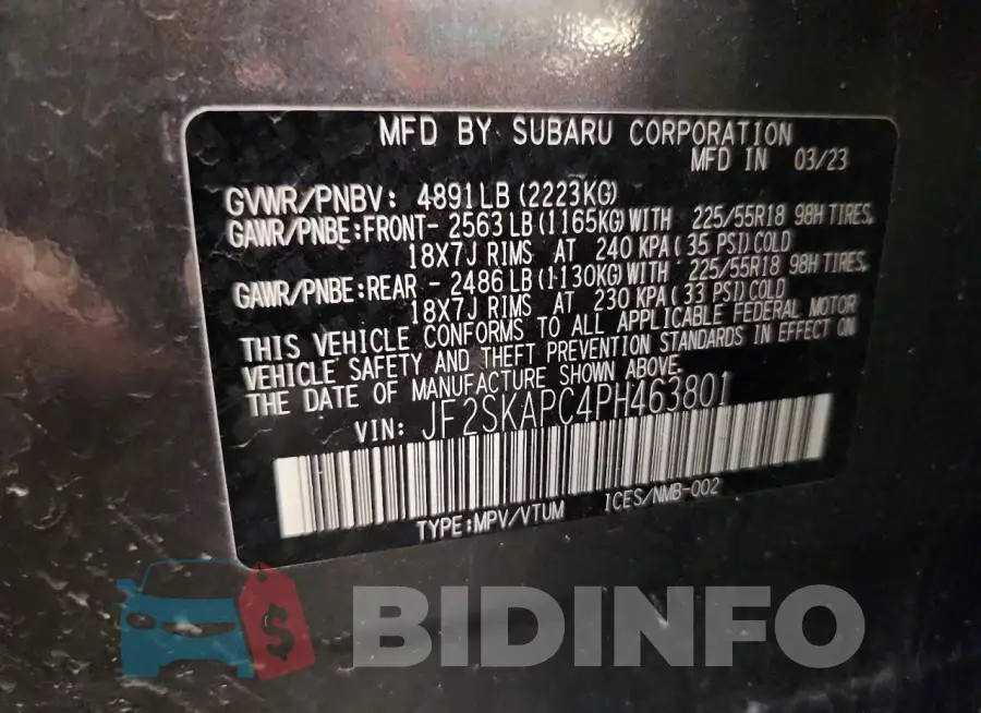 JF2SKAPC4PH463801 Photo# 13