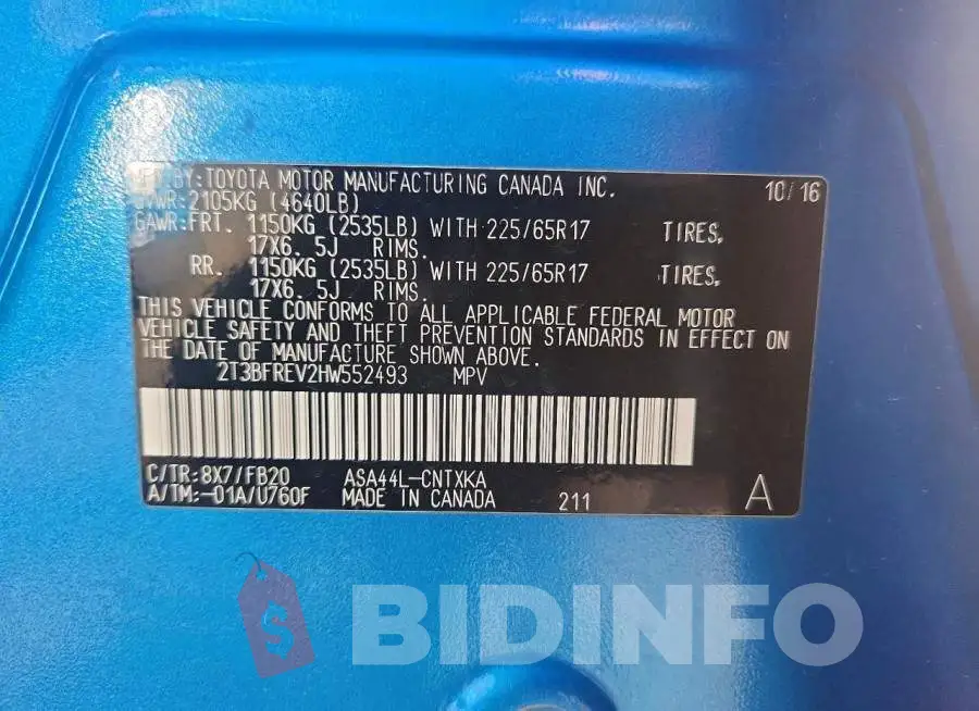 2T3BFREV2HW552493 Photo# 14