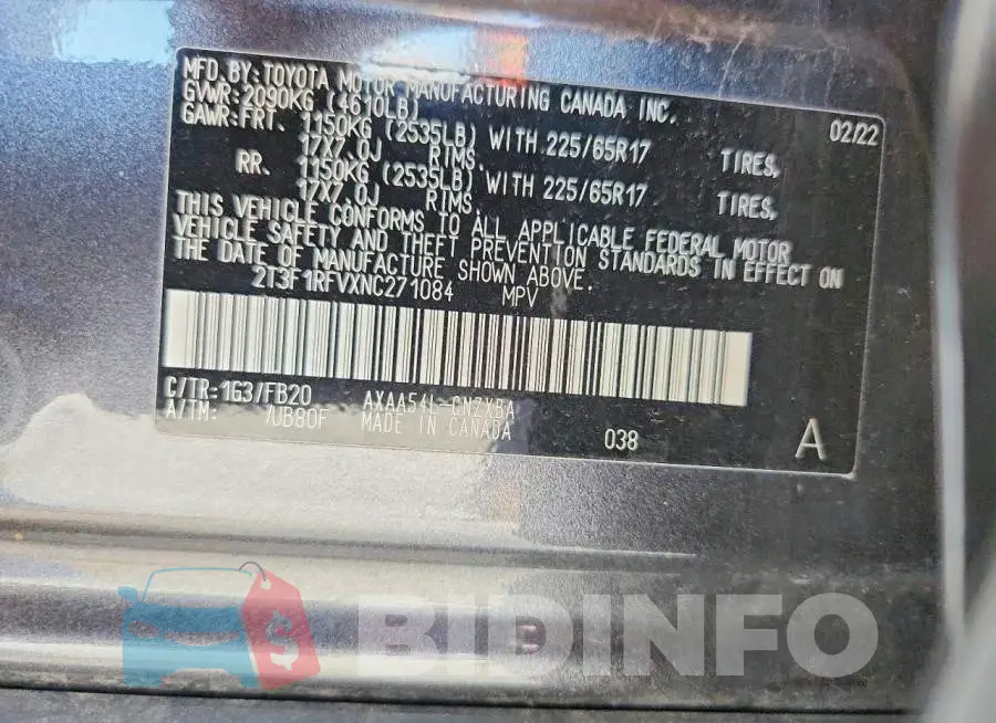 2T3F1RFVXNC271084 Photo# 13