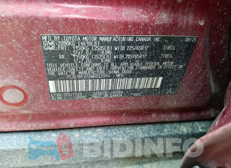 2T3G1RFV7SW603397 Photo# 12