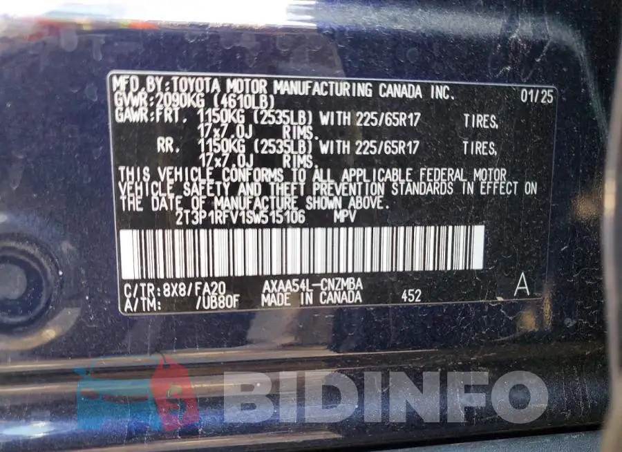 2T3P1RFV1SW515106 Photo# 13