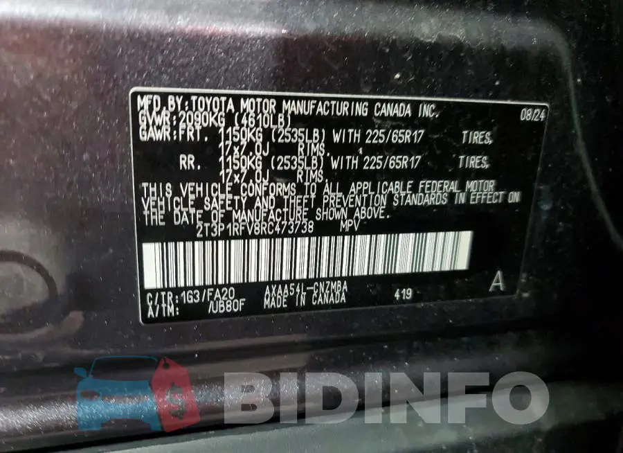 2T3P1RFV8RC473738 Photo# 12