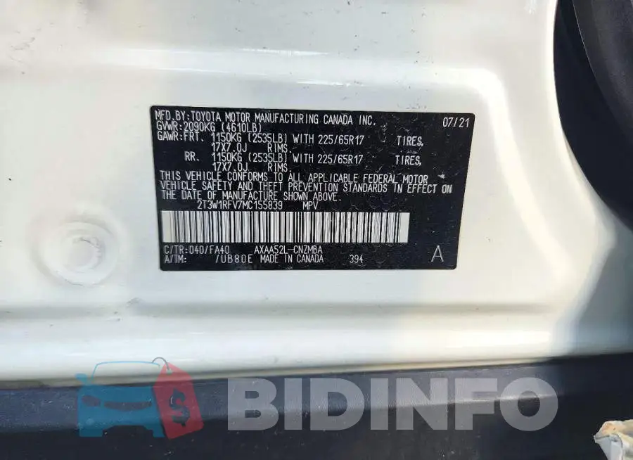 2T3W1RFV7MC155839 Photo# 13
