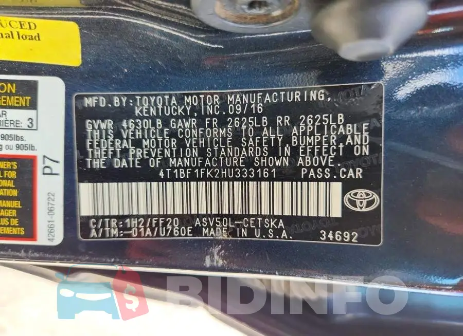4T1BF1FK2HU333161 Photo# 12