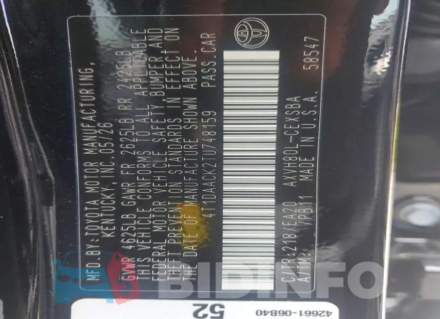 4T1DAACK2TU748159 Photo# 12