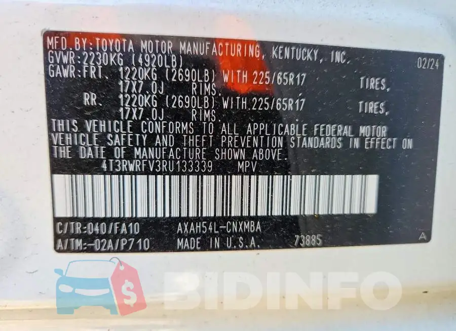 4T3RWRFV3RU133339 Photo# 13
