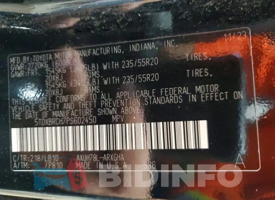 5TDXBRCH7PS602450 Photo# 13