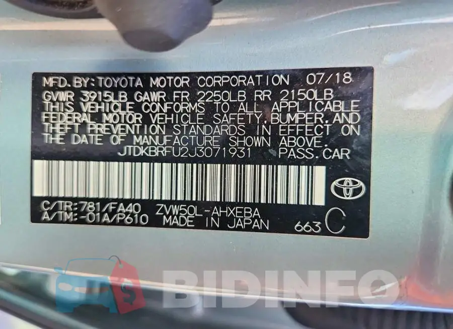 JTDKBRFU2J3071931 Photo# 12