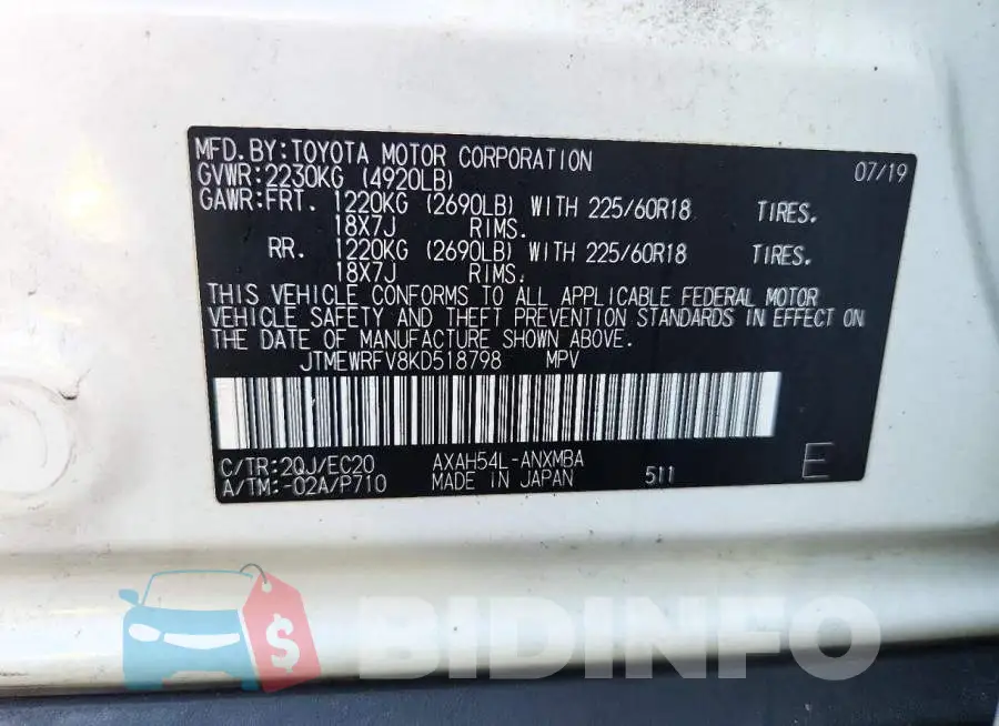 JTMEWRFV8KD518798 Photo# 13