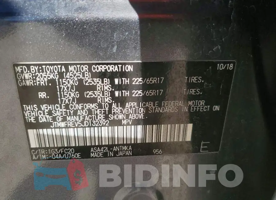 JTMWFREV5JD132392 Photo# 14