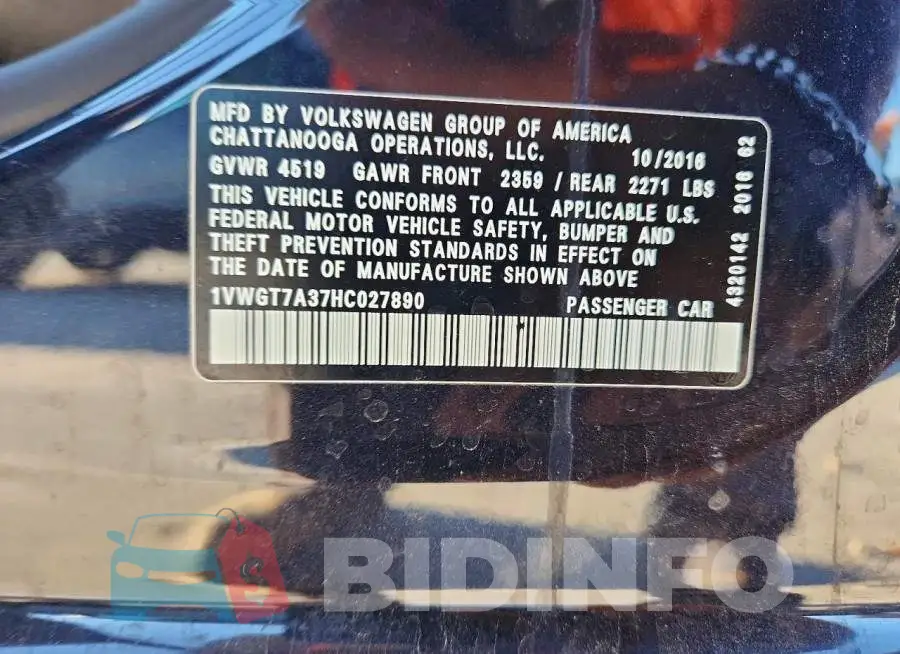1VWGT7A37HC027890 Photo# 12
