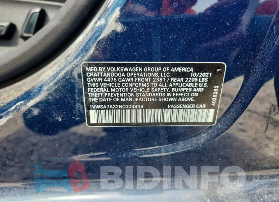 1VWSA7A32NC004948 Photo# 12