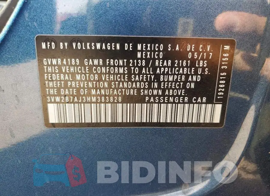 3VW2B7AJ3HM383828 Photo# 12