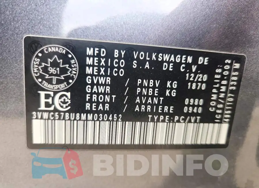 3VWC57BU8MM030452 Photo# 12