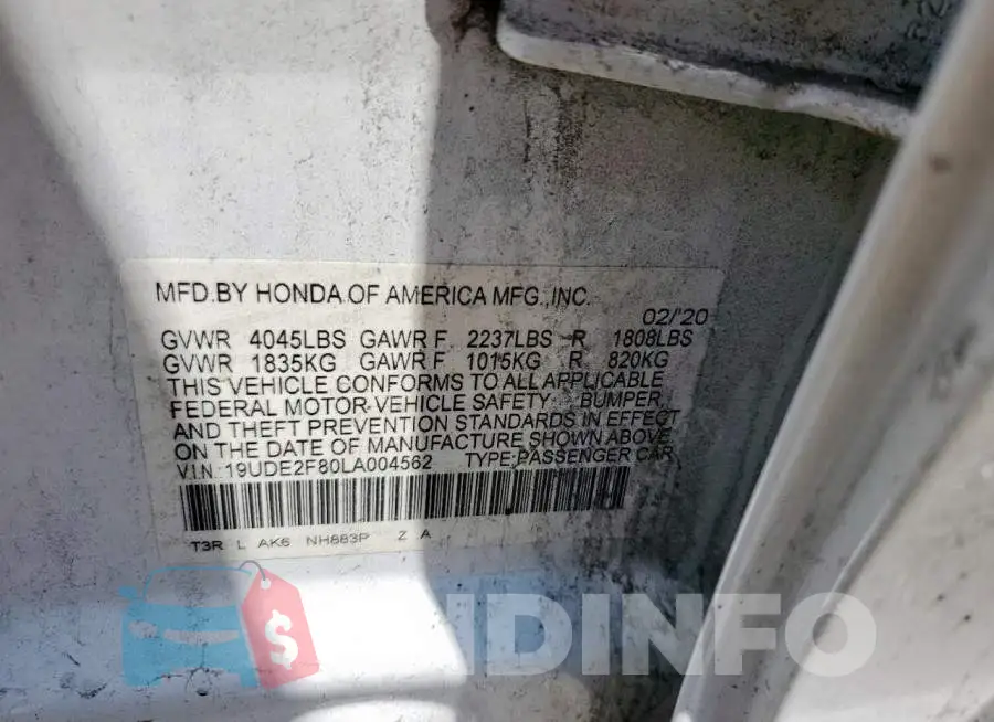 19UDE2F80LA004562 Photo# 12