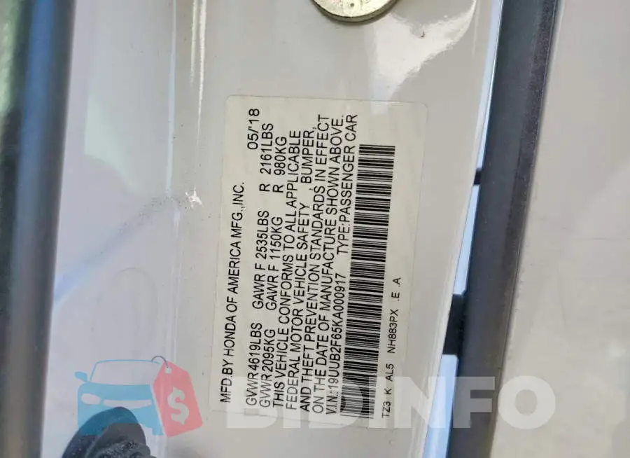 19UUB2F65KA000917 Photo# 12
