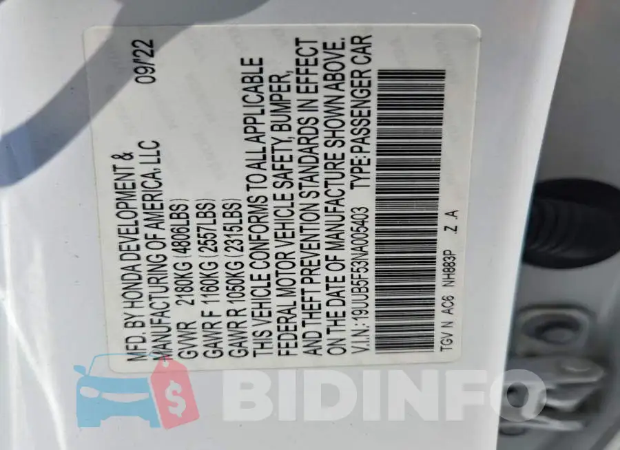 19UUB5F53NA005403 Photo# 13