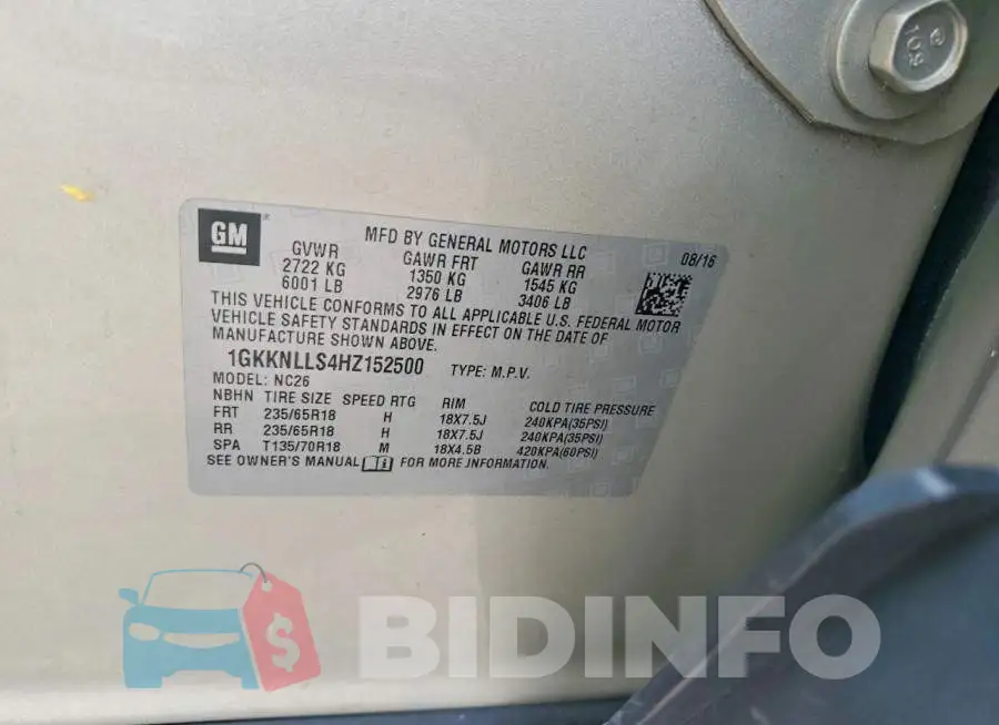 1GKKNLLS4HZ152500 Photo# 13