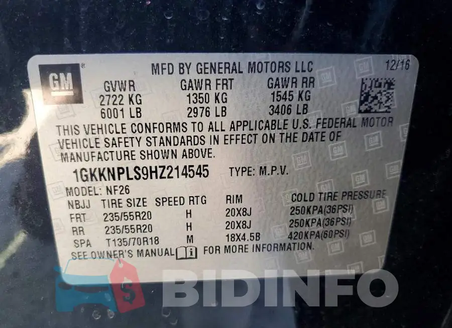 1GKKNPLS9HZ214545 Photo# 13