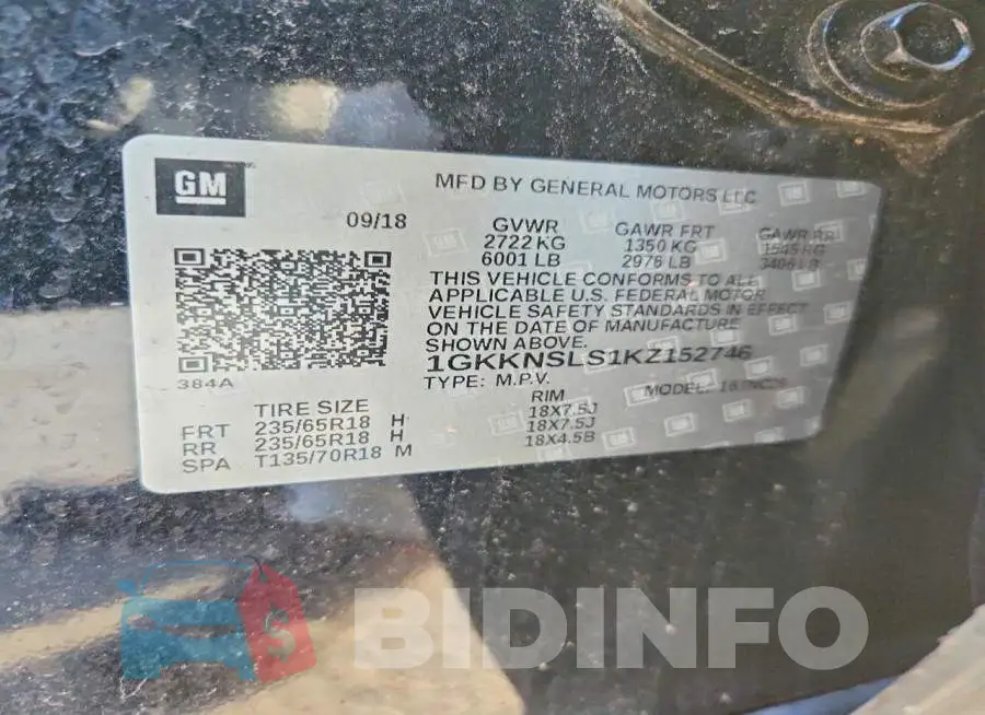 1GKKNSLS1KZ152746 Photo# 14