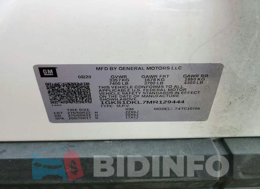 1GKS1DKL7MR129444 Photo# 14