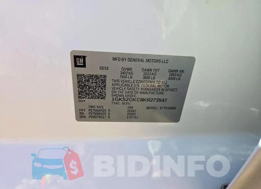1GKS2GKC8KR273547 Photo# 13