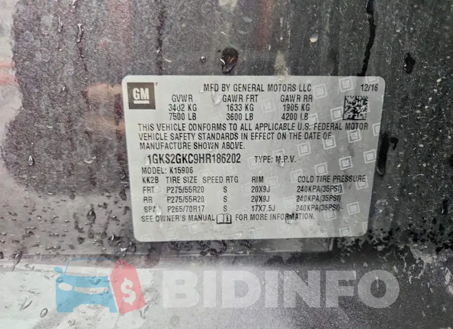 1GKS2GKC9HR186202 Photo# 13