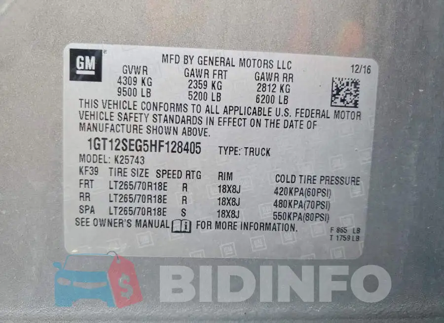1GT12SEG5HF128405 Photo# 12