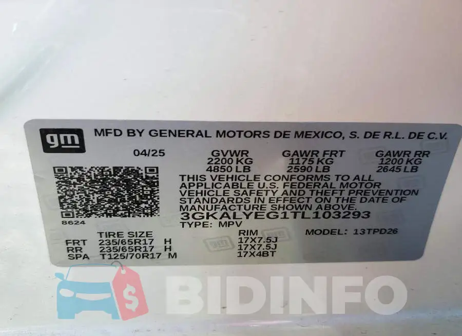 3GKALYEG1TL103293 Photo# 13
