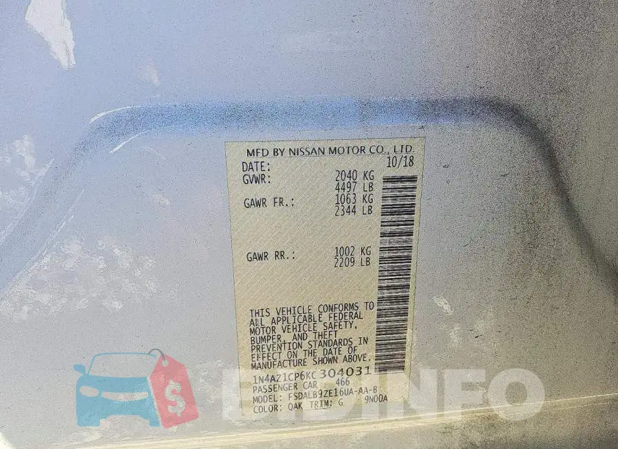 1N4AZ1CP6KC304031 Photo# 12