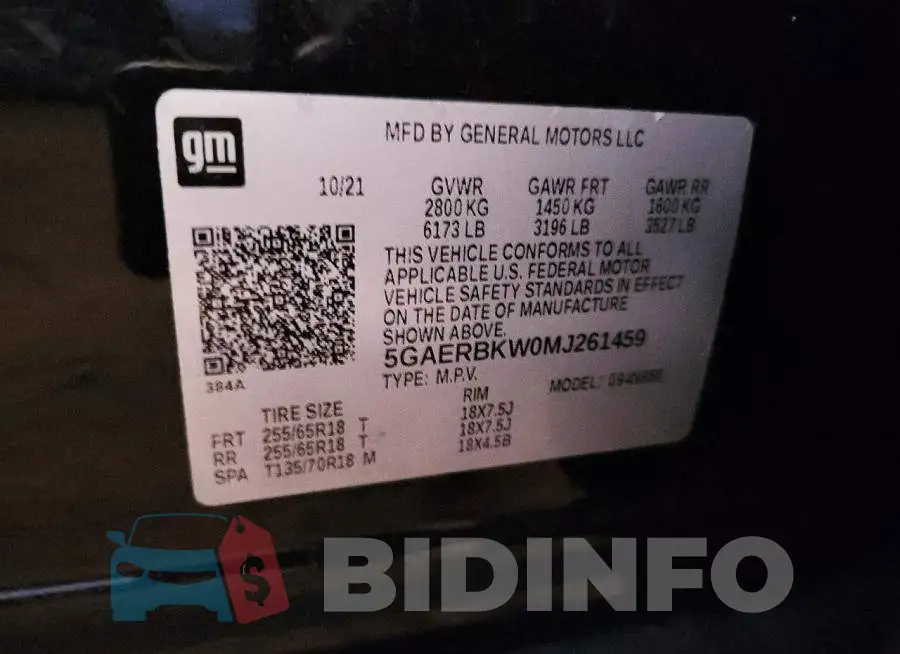 5GAERBKW0MJ261459 Photo# 13