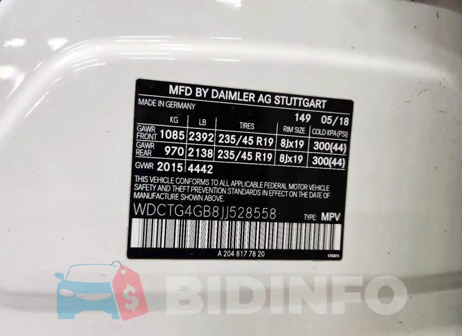 WDCTG4GB8JJ528558 Photo# 13