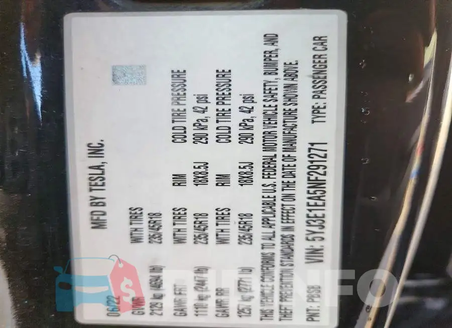 5YJ3E1EA5NF291271 Photo# 12