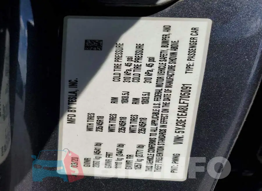 5YJ3E1EA8LF705091 Photo# 12