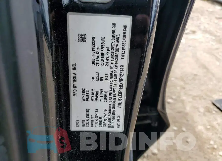 5YJ3E1EBXNF127149 Photo# 12
