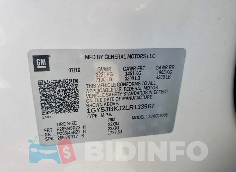 1GYS3BKJ2LR133967 Photo# 13