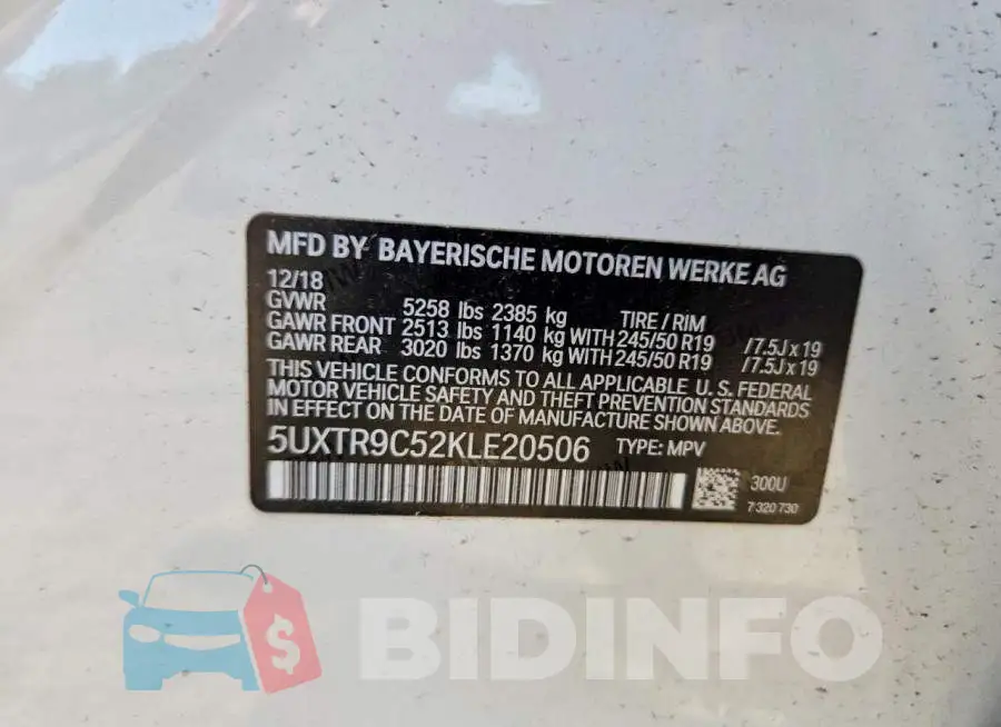 5UXTR9C52KLE20506 Photo# 13