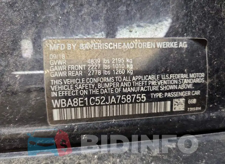 WBA8E1C52JA758755 Photo# 12