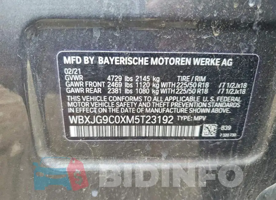 WBXJG9C0XM5T23192 Photo# 12