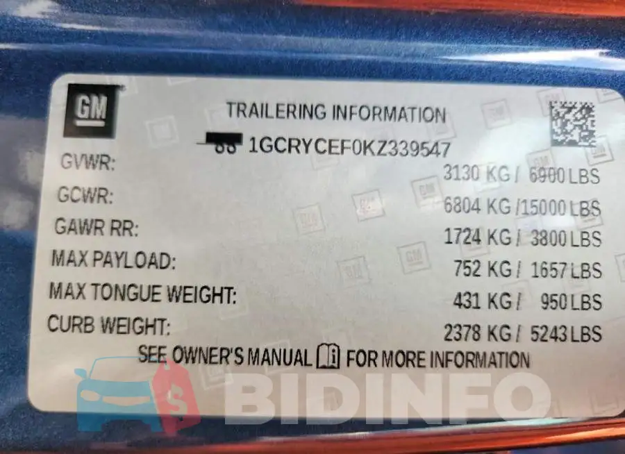 1GCRYCEF0KZ339547 Photo# 12