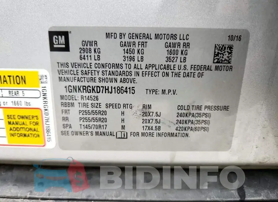 1GNKRGKD7HJ186415 Photo# 13