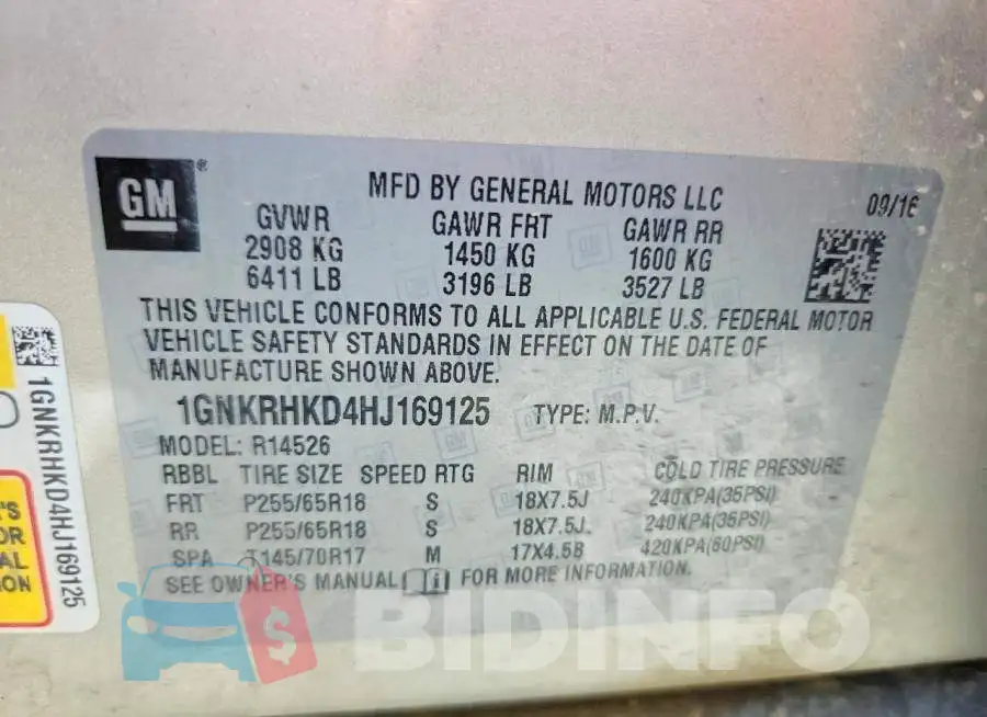 1GNKRHKD4HJ169125 Photo# 13