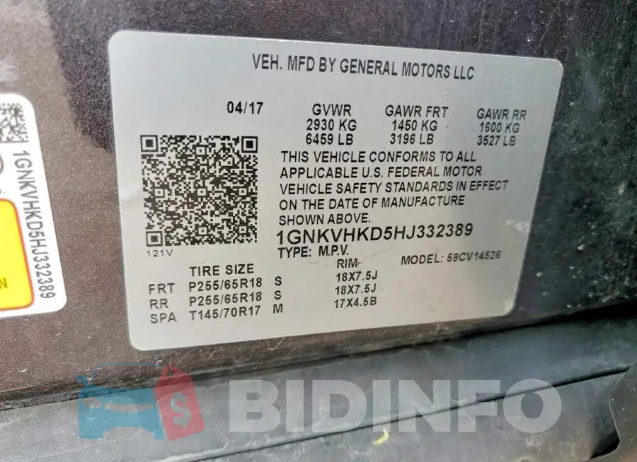 1GNKVHKD5HJ332389 Photo# 13