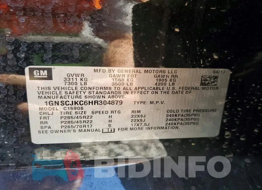 1GNSCJKC6HR304879 Photo# 14