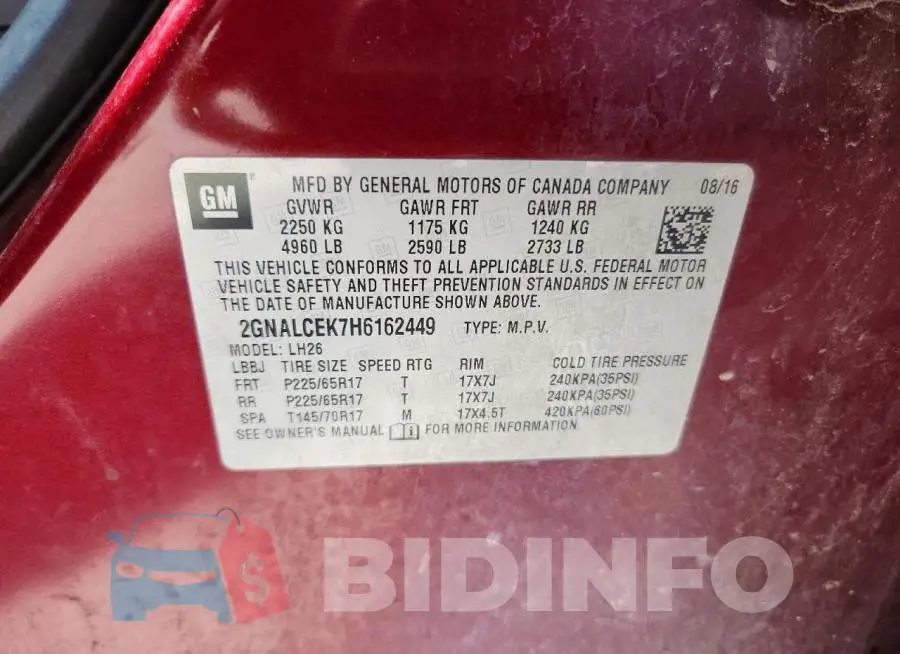 2GNALCEK7H6162449 Photo# 12