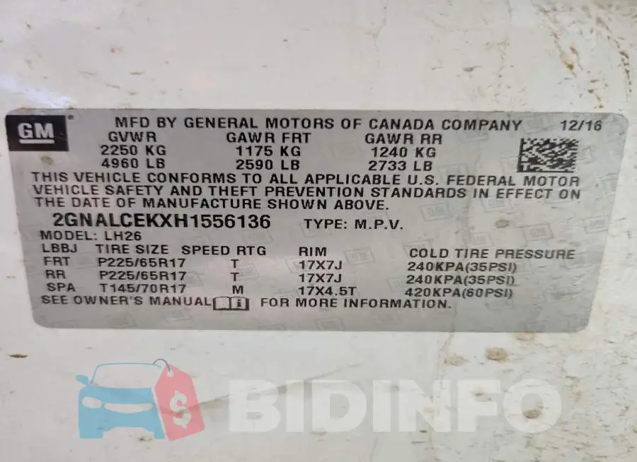 2GNALCEKXH1556136 Photo# 12