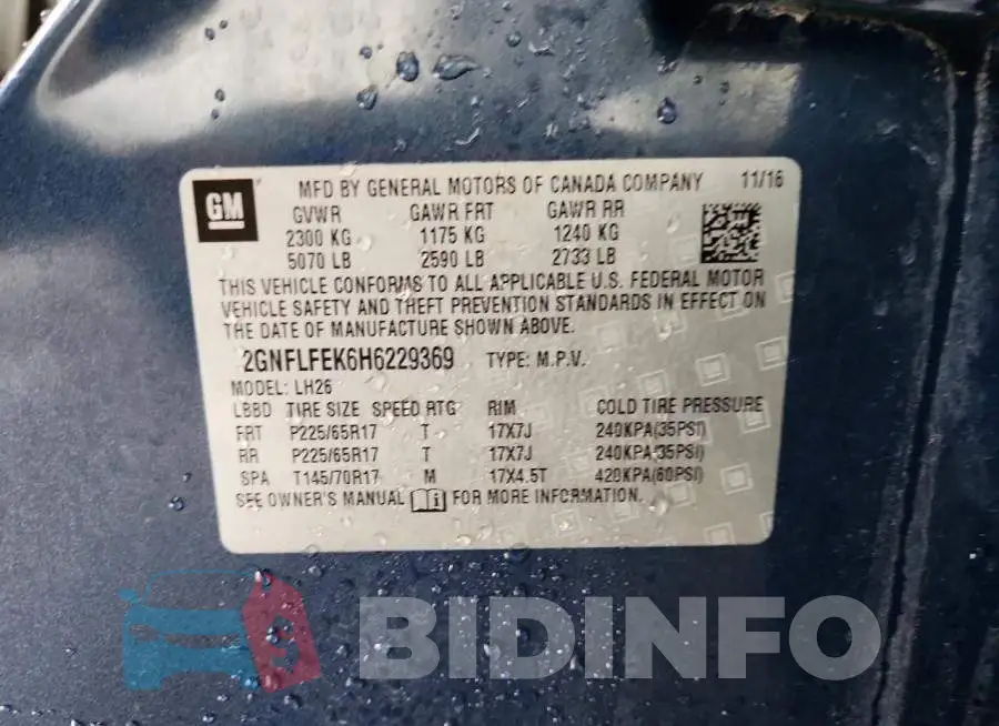 2GNFLFEK6H6229369 Photo# 12