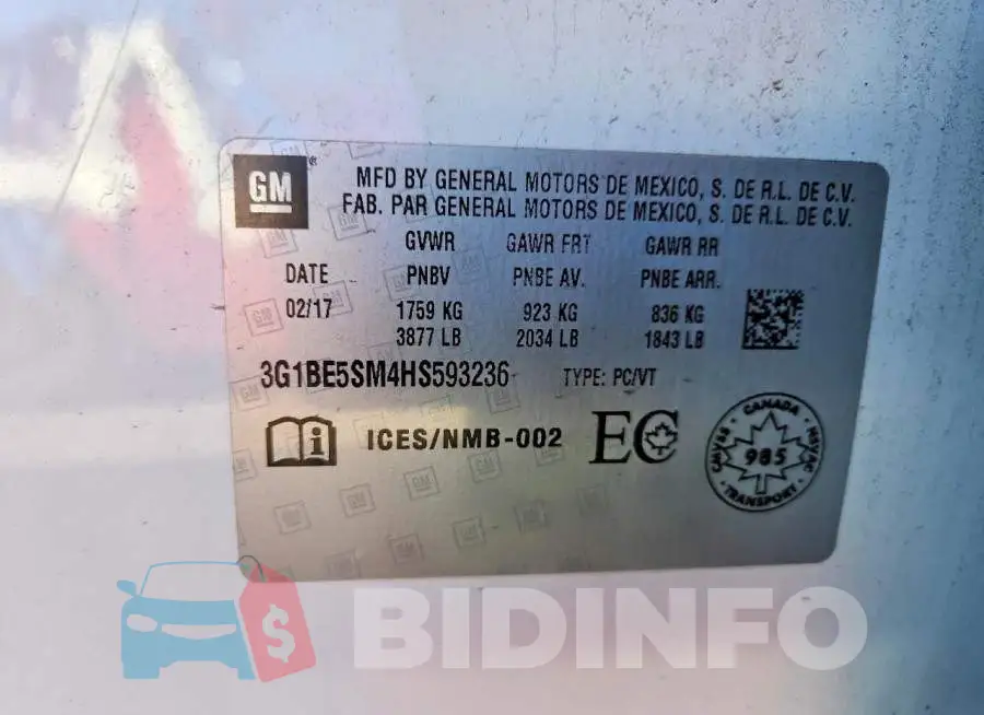 3G1BE5SM4HS593236 Photo# 12
